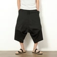 thumbnail image 2 of Kureaily Men Summer Casual Drawstring Mid Waist Cotton Linen Loose Cropped Bloomers With Pockets, 2 of 4
