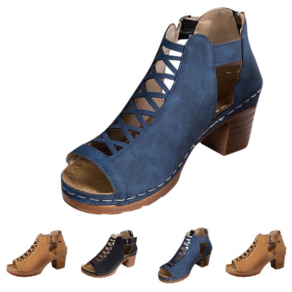 ATENAR Womens Sandals Comfortable Sandals Beach Casual Low Heel Platform Shoes Blue (US:7.5)