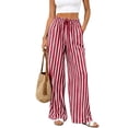 thumbnail image 5 of Endives Women's Wide Leg Pants Casual Striped Baggy Trousers Elastic High Waisted Slacks Drawstring Flowy Palazzo Pants for Women With Pocket Beach Vacation Outfits Red M, 5 of 7