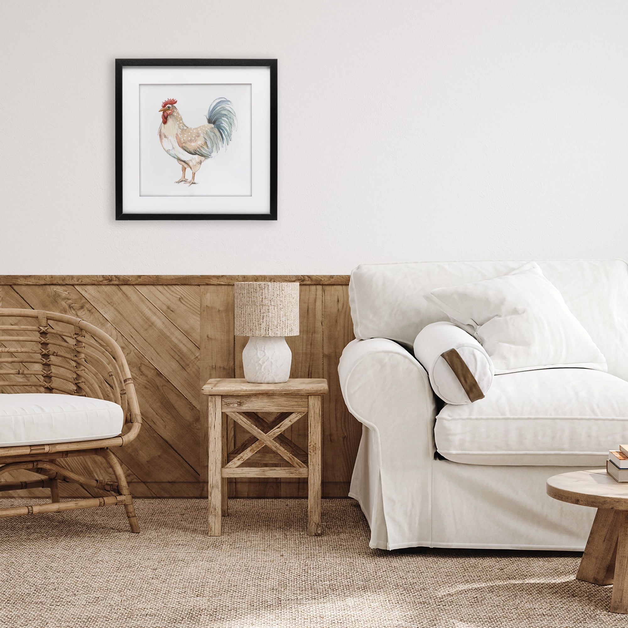 Stupell Industries Watercolor Rooster Sketch Black Framed Print Under Glass, design by Patricia Pinto