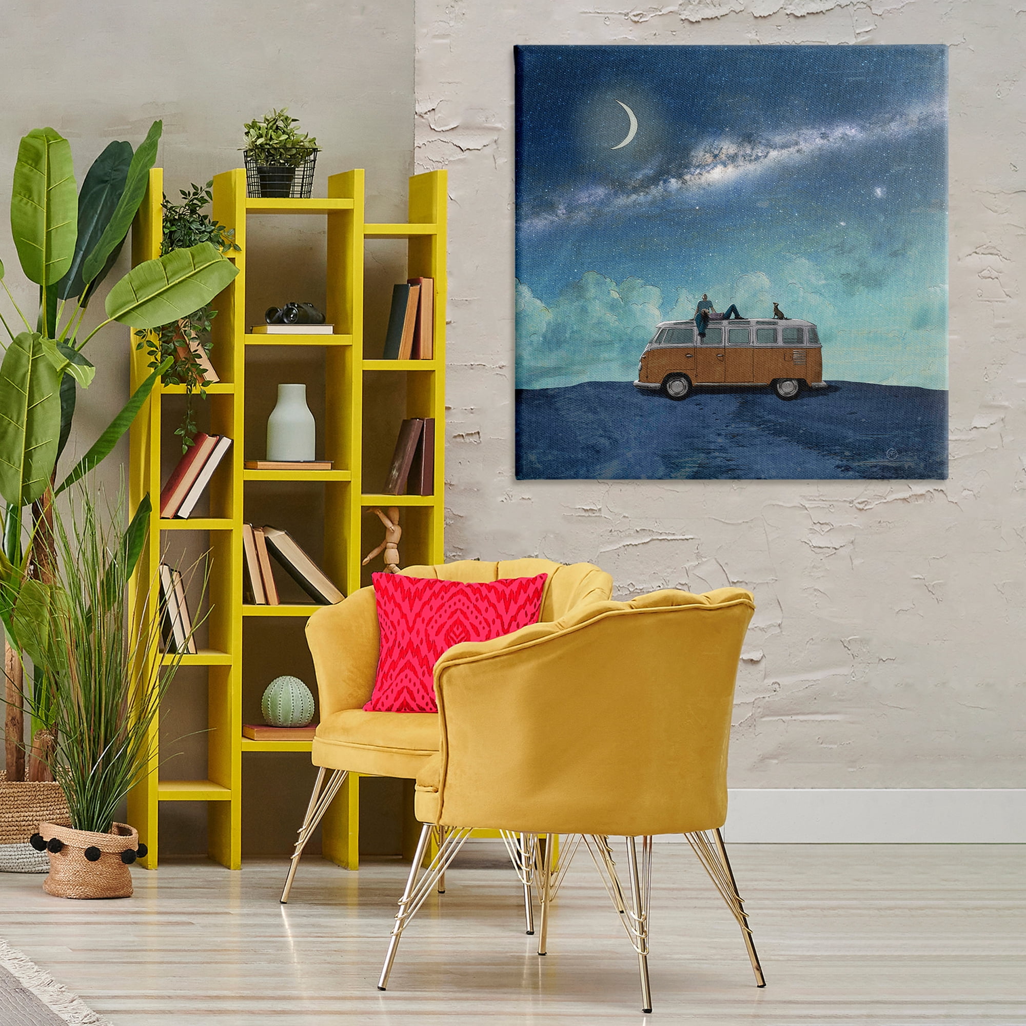Stupell Industries Couple & Dog Adventure Transportation Painting Wrapped Canvas Art Print Wall Art, 36 x 36