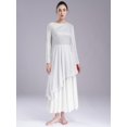 thumbnail image 4 of Aiihoo Womens Praise Dance Dress Oblique Shoulder Asymmetrical Hem Dress Floral Lace Tunic Dress Ivory L, 4 of 7