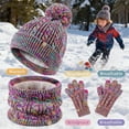 thumbnail image 4 of Kids Winter 3-Piece Set with Pom Pom Beanie, Touchscreen Gloves and Neck Warmer, Warm Knit Hat Scarf Gloves Set for Boys and Girls Age 3-10 Years, Cold Weather Accessories - Light Violet, 4 of 5