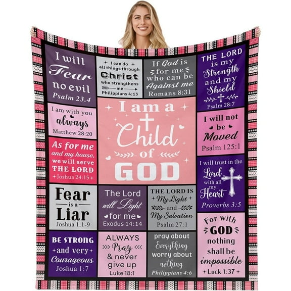 50*60 Christian Gifts for Women Blanket - I Am a Child of God Blankets - Inspirational Religious Birthday Gifts - Baptism Confirmation Gifts for Girls - Catholic Spiritual Gifts for Women