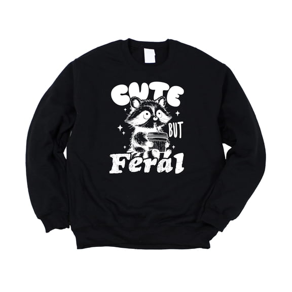 Cute But Feral Raccoon Funny Sweatshirt for Youth and Toddler Boys and Girls Black Sweatshirt Youth Large