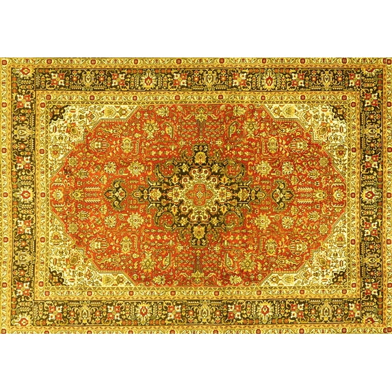 Ahgly Company Machine Washable Indoor Rectangle Medallion Yellow Traditional Area Rugs, 7' x 10'