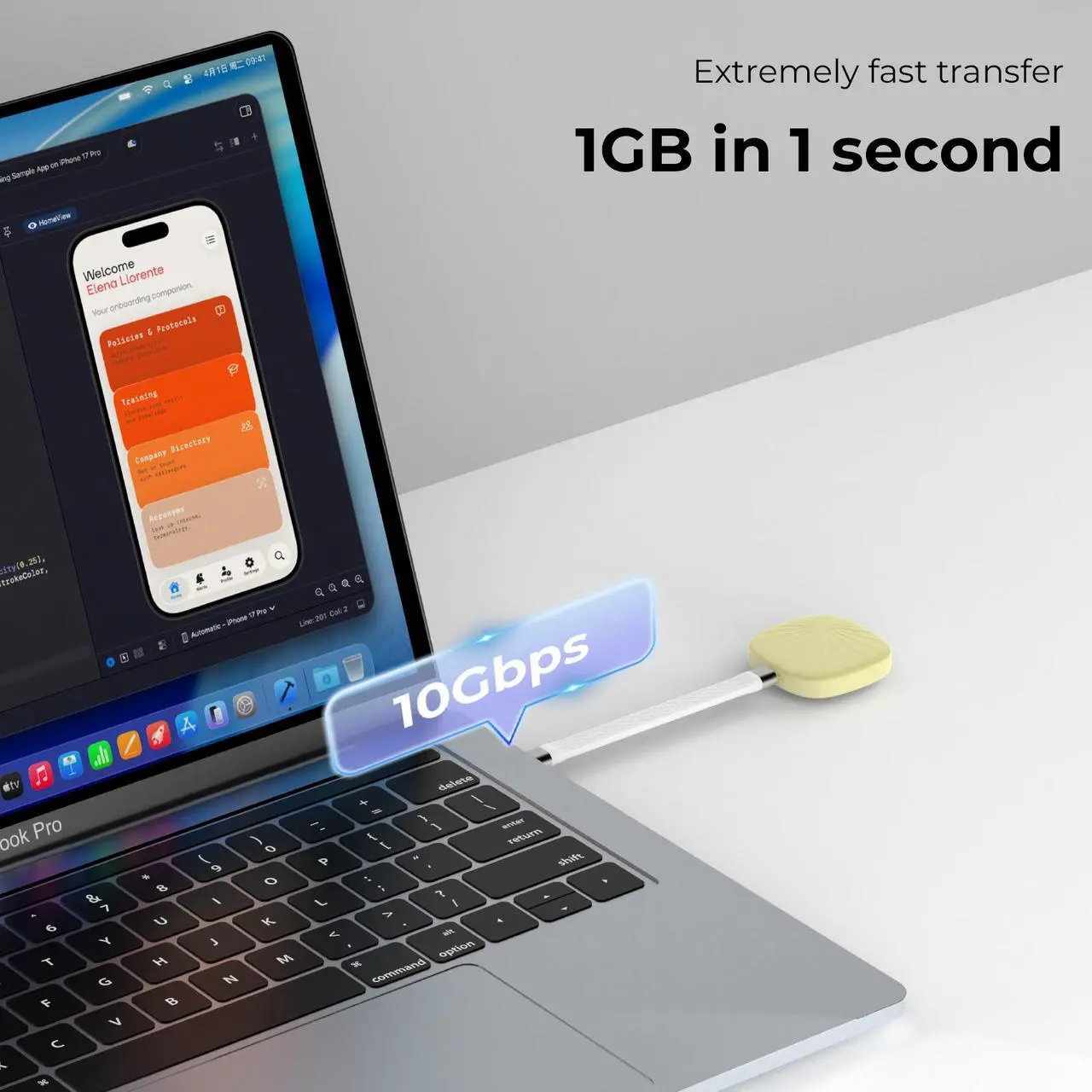 Nusyn 1TB NSP30 Portable SSD, High-Speed - Up to 1050MB/s, USB 3.2 Gen2, USB-C, External Solid State Drive, Plug & Play, Compatible with Windows/macOS/Linux/Android/iOS - Yellow