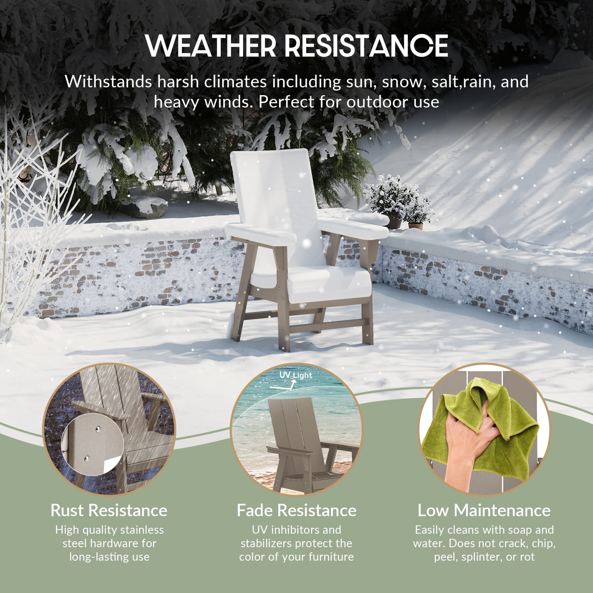 WestinTrends Ashore Outdoor Patio HDPE Plastic Modern Adirondack Dining Chair, Weathered Wood