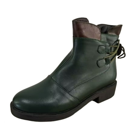 

Vintage Boots for Women Buckle Strap Round Toe Ankle Boots Side Zipper Chunky Low Heel Boot Comfort Walking Shoes