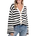 thumbnail image 1 of Jersey tipo cárdigan Saodimallsu a rayas para mujer negro, 1 of 6
