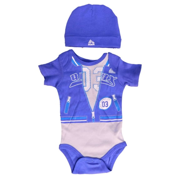RBX Infant Boys 2-Piece Blue & Gray Football Bodysuit & Cap Set 3-6m