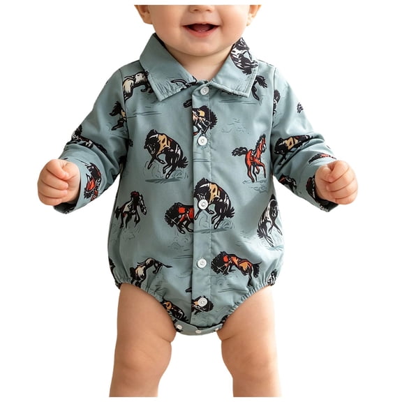 Karoyedx Newborn Clothes for Boys Baby Boys Romper Long Sleeve Infant Clothes One Piece Jumpsuit Outfit Blue Size,6-12 Months