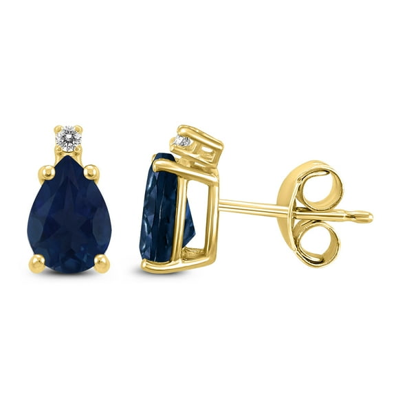 SZUL Women's 14K Yellow Gold 6x4MM Pear Sapphire and Diamond Earrings