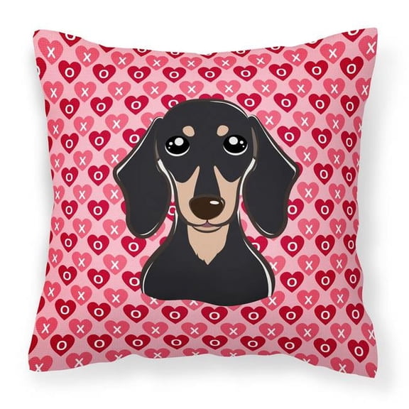 Smooth Black & Tan Dachshund Hearts Fabric Decorative Pillow