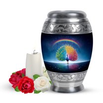 Yatskia Rainbow Rainy Peacock Small Cremation Urns for Human Ashes Adult Mother and Father, Mini Funeral Urn for Adult Ashes, (Monar Pack of 1, 3 Inch)
