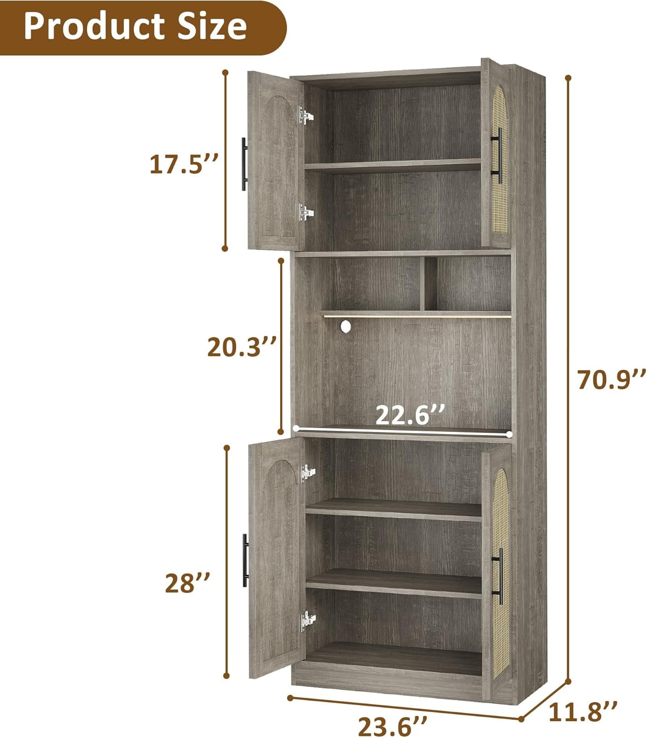 Garvee 71" Tall Kitchen Pantry Storage Cabinet with RGB Lights, Freestanding Pantry Cabinet with Microwave Shelf, Minimalist Hutch for Dining Room, Bathroom, Living Room, Oak