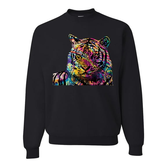 Wild Bobby Colorful Rainbow Siberian Tiger Animal Lover Unisex Crewneck Graphic Sweatshirt, Black, Small