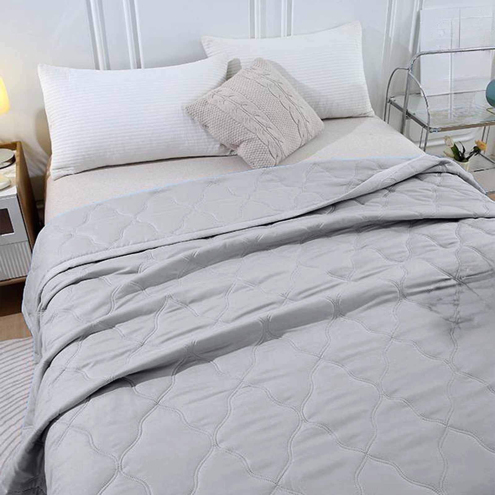 Qocolhg Quilt Small/Twin Size - Summer Conditioning Quilt, Aloe Washed Cotton Summer Quilt, Oversized Bedding Soft Coverlet Quilts Size, Breathable Blanket for Hot Sleepers, Summer Clearance, Gray