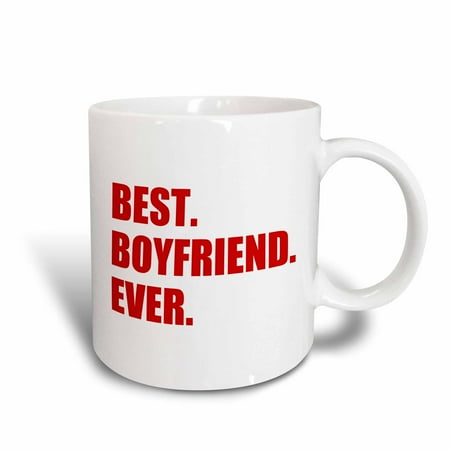 3dRose Red Best Boyfriend Ever text anniversary valentines day gift for him, Ceramic Mug,