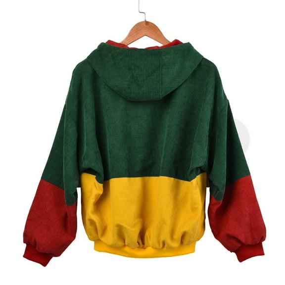 Women's Corduroy Oversized Jackets Vintage Raglan Sleeve Casual Loose Coat Color Block Lightweight Hooded Outerwear