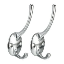 Unique Bargains Dual Prong Coat Hooks Wall Mounted Retro Double Hooks Utility Silver Hook for Coat Towel Hat 87mm x 29mm x 42mm 2Pcs
