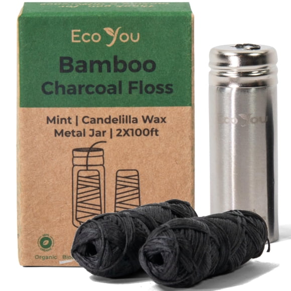 Hilo dental ecológico EcoYou de bambú y carbón activado 2x30 m, menta con cera