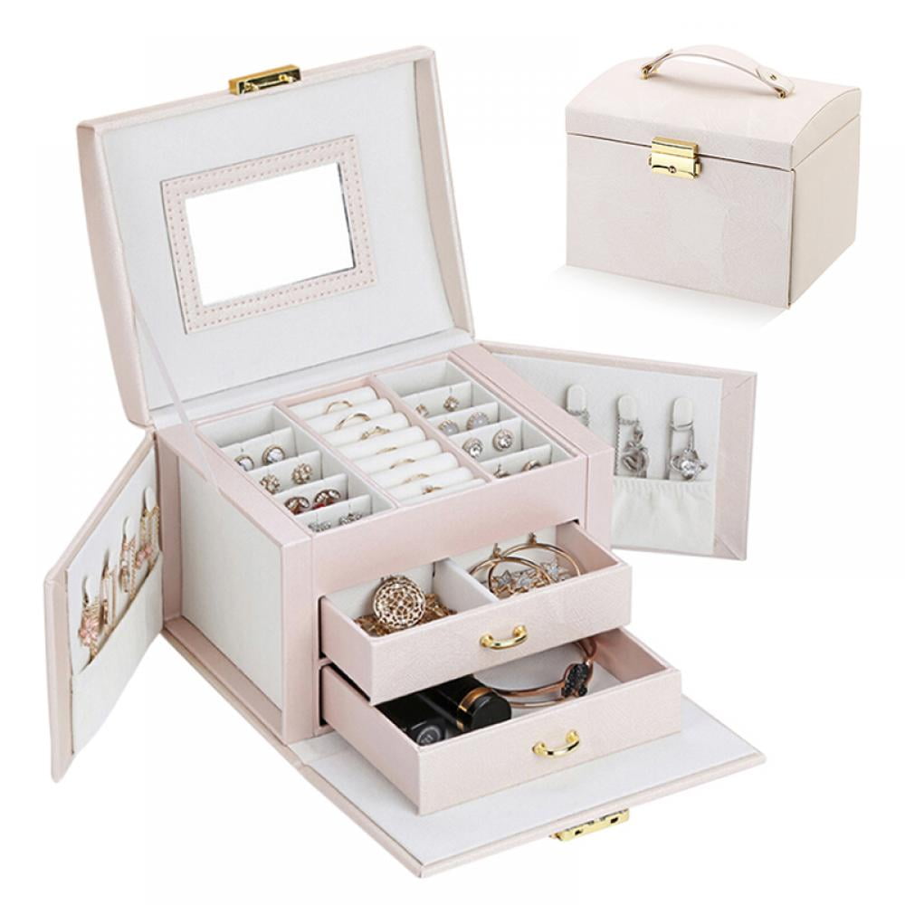 Homde Jewelry Box for Women Girls with Small Travel Case Mirror Necklace Ring 