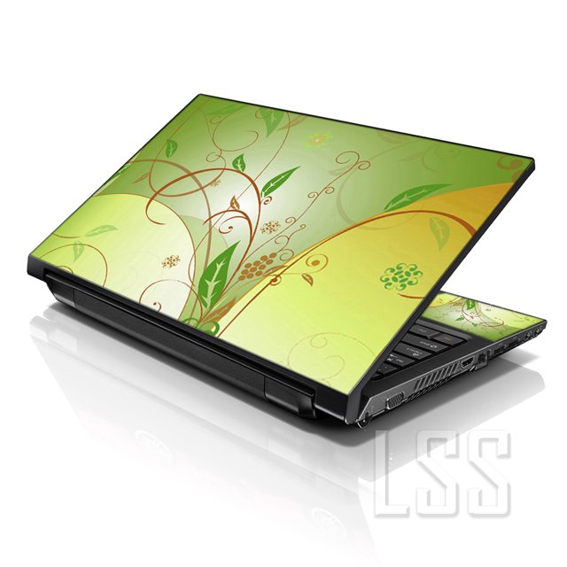 LSS Laptop Skin Sticker Decal Cover Green Floral Fits 17" to 19" Laptops