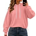 thumbnail image 3 of Warop Womens Drawstring Hooded Crop Sweatshirt with Side Pockets, Long Sleeve Pullover, Cotton Casual Athletic for Daily, 3 of 6