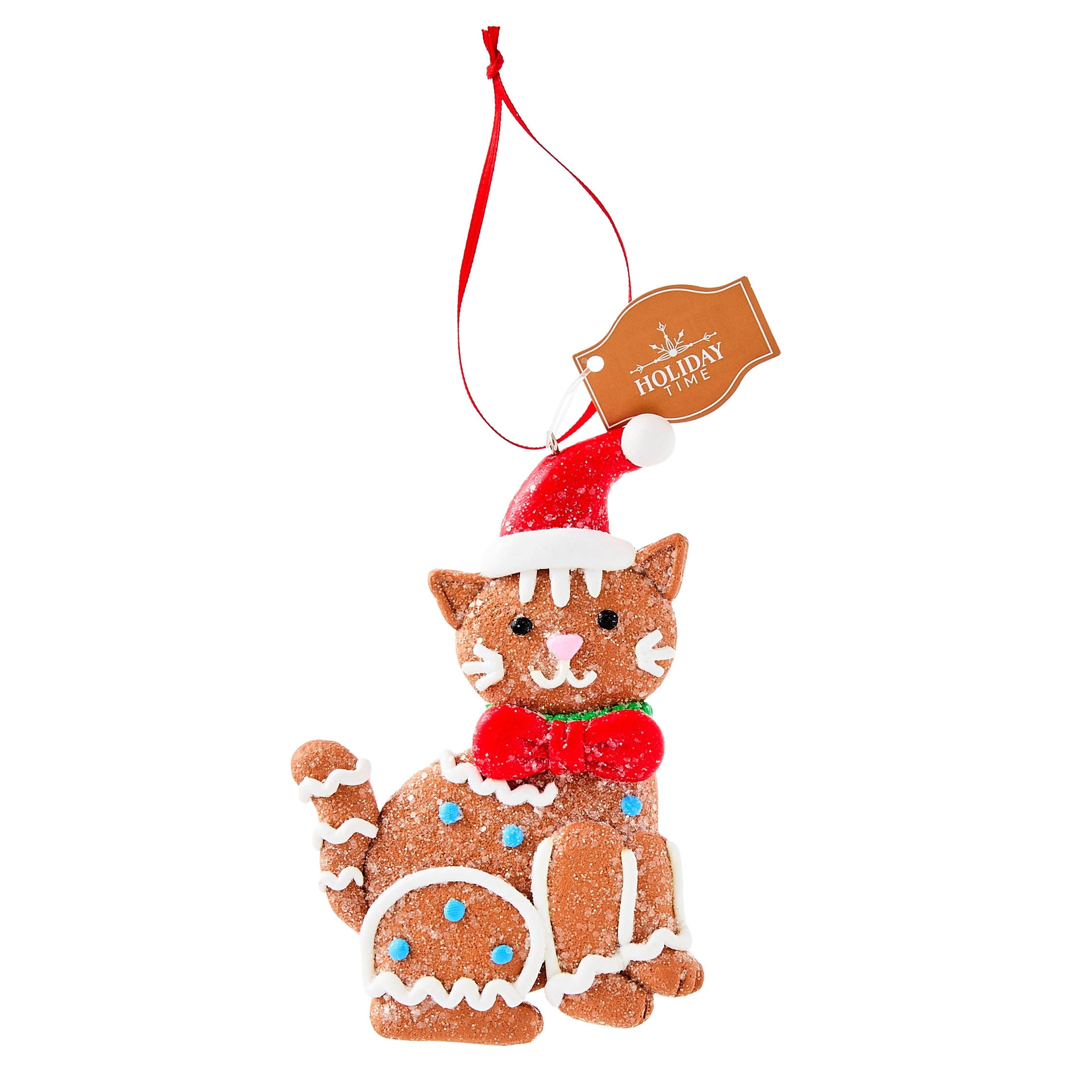 Multicolor Clay Dough Gingerbread Cat with Hat Christmas Ornament, 4.5", by Holiday Time