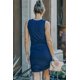 thumbnail image 4 of ABPHQTO Mini vestido ajustado de punto acanalado sin mangas con cordón fruncido azul para mujer, 4 of 5