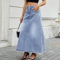 thumbnail image 6 of Weiqiqre Summer Skirts for Women Vintage Denim Maxi Skirt Casual High Waist A-Line Frayed Hem Long Jean Skirt with Pockets, 6 of 8