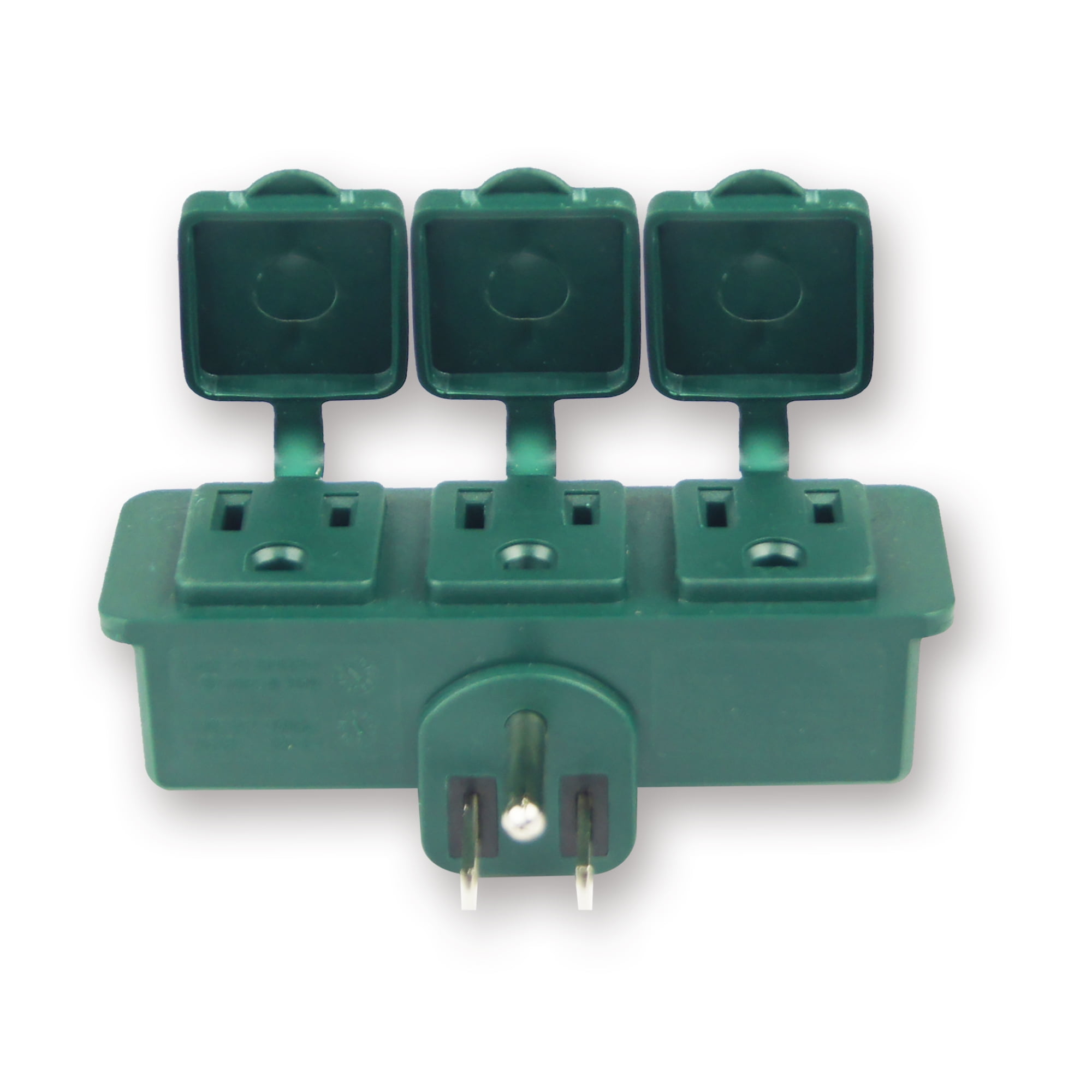 Hyper Tough Indoor/Outdoor 3 Grounded Outlet Wall Adapter with Safety Cover, Green,15 Amp, 125 V Grounded Straight Electric Plug,1875 W