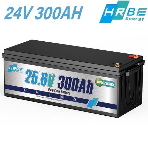 24V 300AH LiFePO4 Lithium Battery,for RV,Marine,Trolling Motor,Backup Power,Camping,15000  Deep Cycles & Low Self-Discharge,Built in 200A BMS,7680WH