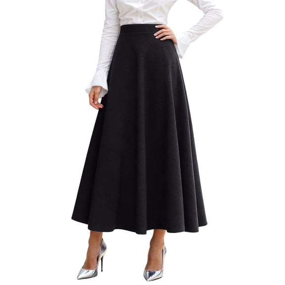 Wdgfv Women's Vintage High Waist Wool Blend Plaid A-Line Long Maxi Skirt with Pocket