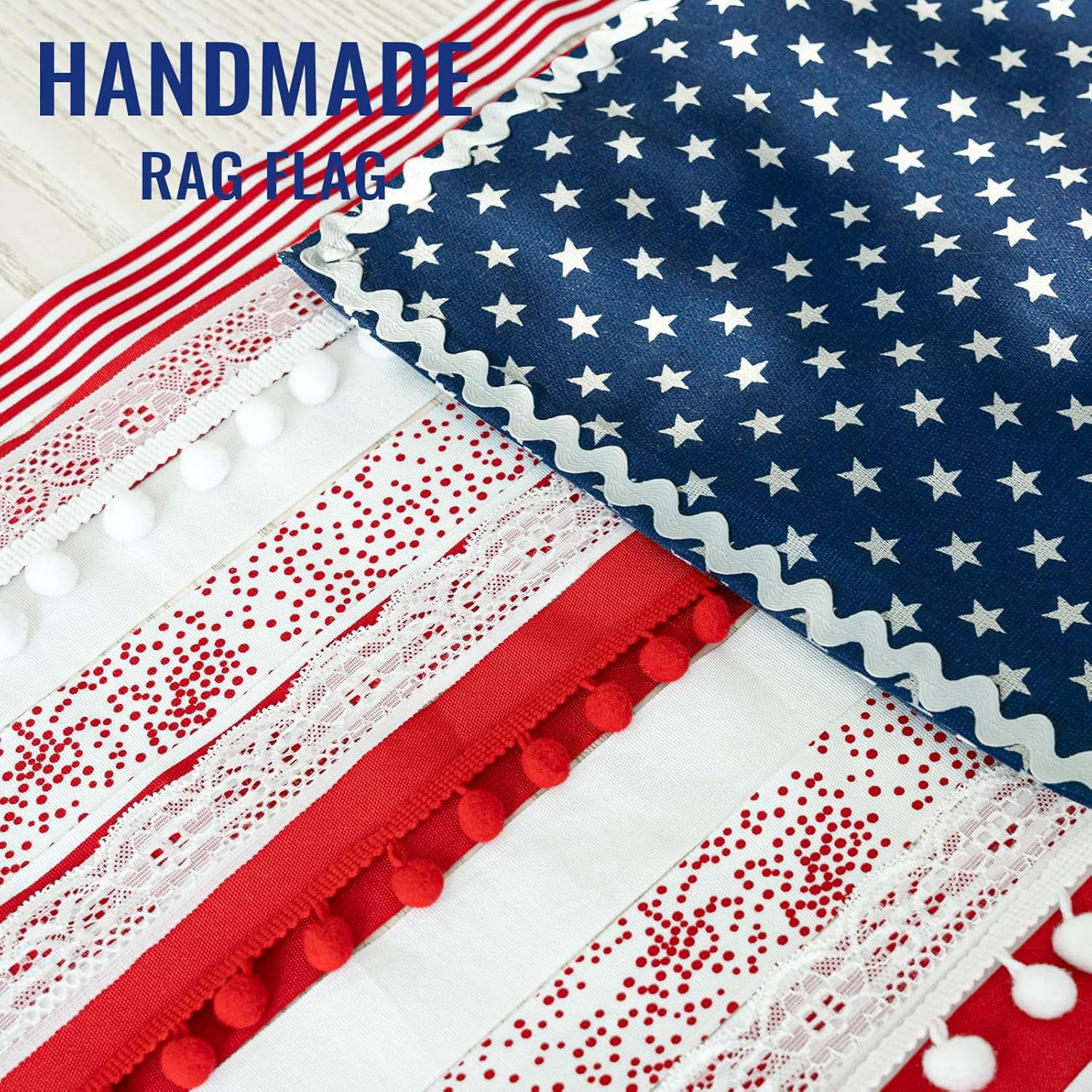 Rag American Flag Banner - 4x2.3 Ft Patriotic Fabric Decor for 4th of July, Memorial Day - Rustic Indoor Outdoor Wall Hanging, Porch Decor