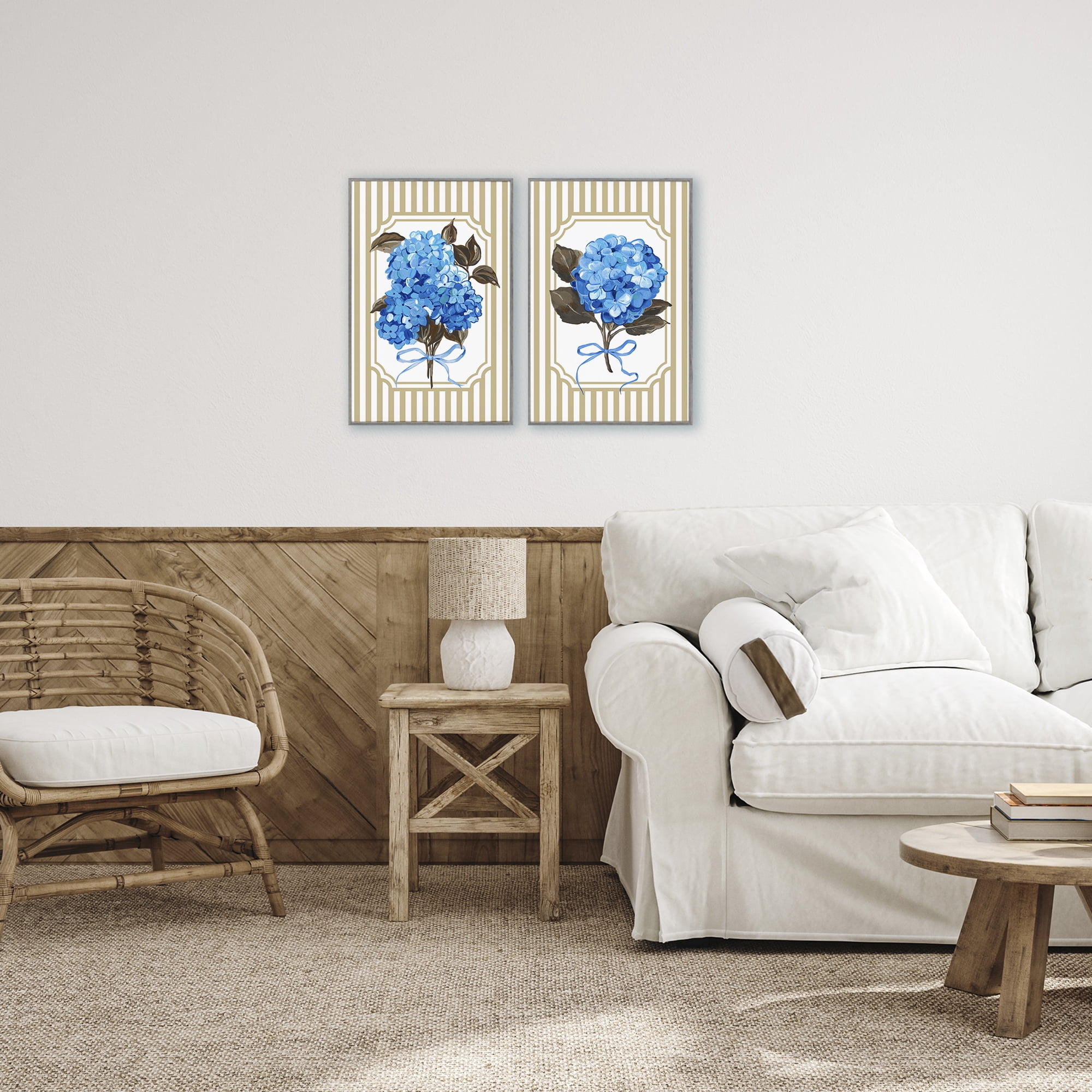 Hydrangea Bouquets with Bows 2 Piece Gray Framed Giclee Art Set, design by Adonna Ebrahimi