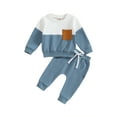 thumbnail image 1 of ZAXARRA Vêtements pour Bébé Garçon Ensemble Chandail en Molleton Col Rond Contrasté et Pantalon Long Couleur Unie 2 Pcs Tenues d'Automne, 1 of 7