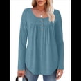 thumbnail image 3 of Camisas de Larga para Mujer, Conjuntos de Otoño, Cuello Redondo, Túnicas Casuales, Blusas de Moda, Ropa de Moda. Azul Pavo Real XXL, 3 of 6