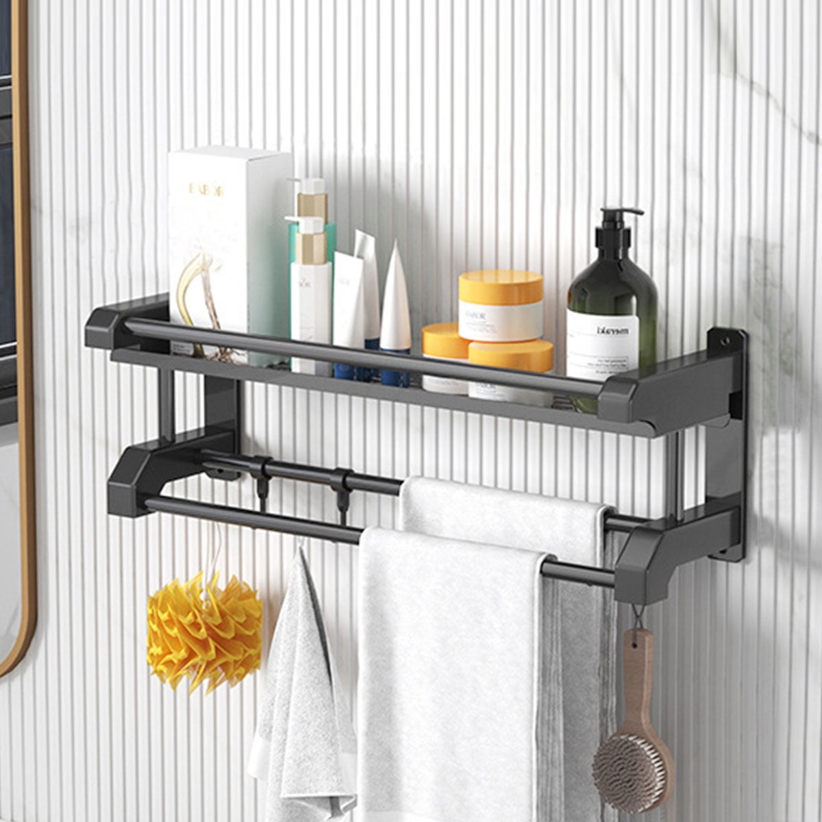 Beishini Bathroom Hotel Bath Towel Rack with Double Towel Bar 23inch Wall Mount Shelf ,Spice
