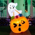 thumbnail image 1 of Joiedomi Decoraciones inflables de Halloween de 5 pies de alto, decoración al aire libre, inflable lindo fantasma decoración de Halloween al aire libre, bolsa de caramelos de calabaza con LED incorpor, 1 of 5