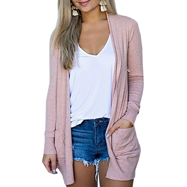 Women S Tight Knit Jumper Long Sleeve Knitted Sweater Cardigan Open Front Knitwear Jacket Coat Walmart Com
