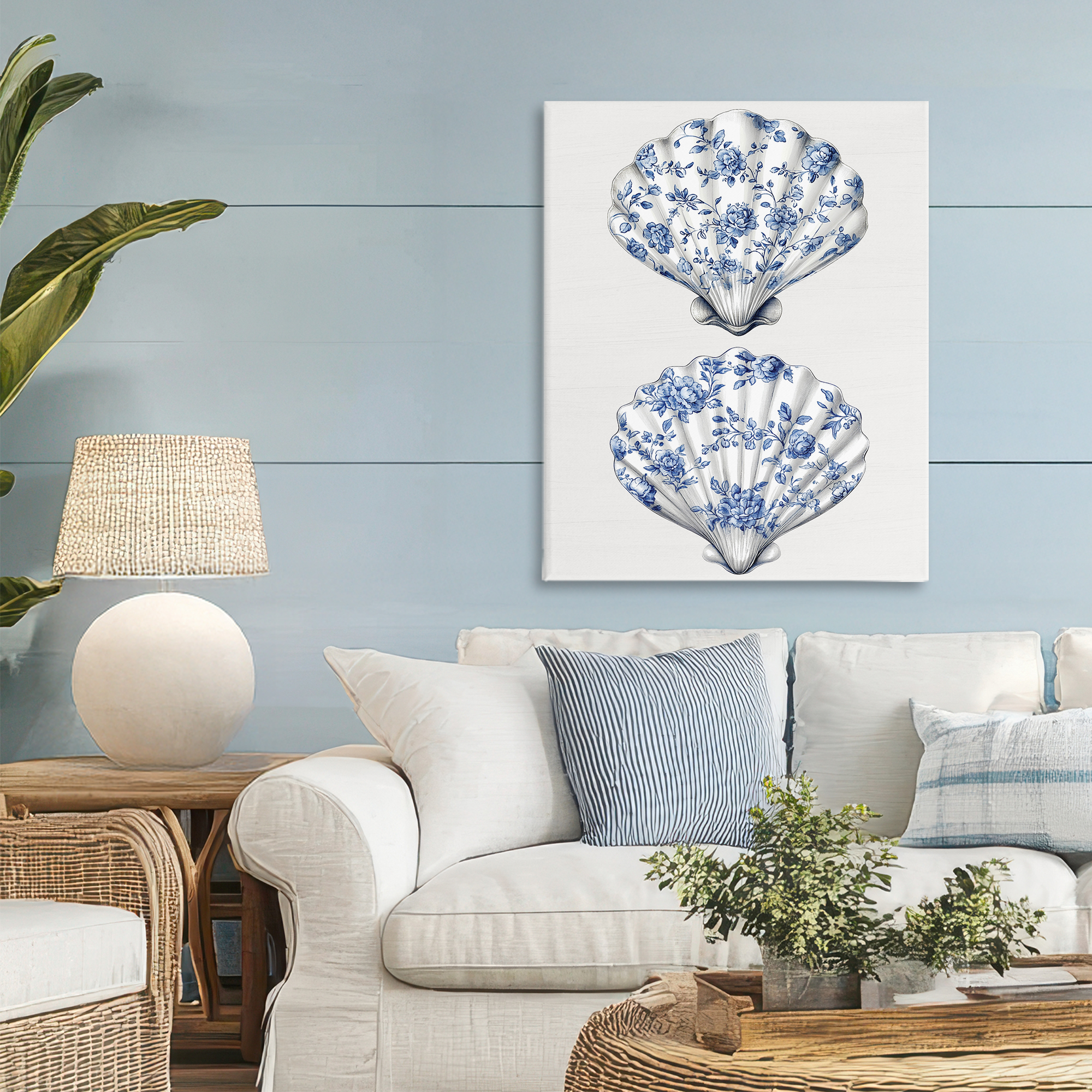 Delicate Toile Seashells Canvas Wall Art, design by Lettered and Lined