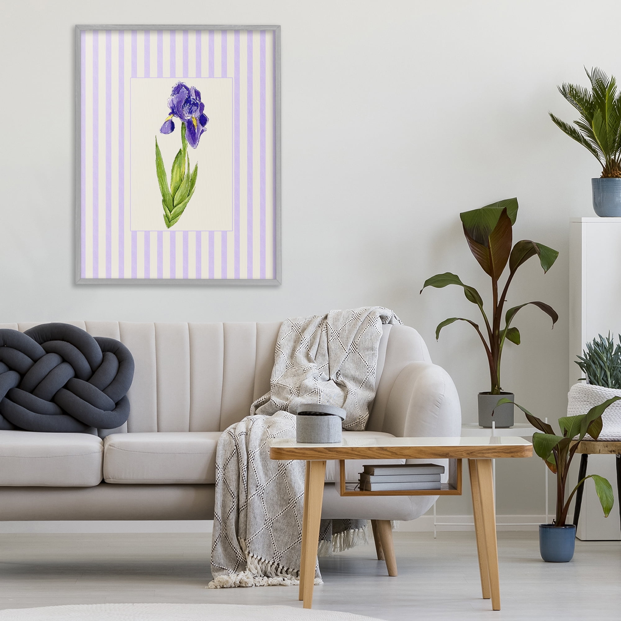 Purple Stripe Iris Gray Framed Giclee Art, design by Lisa Wehmeyer