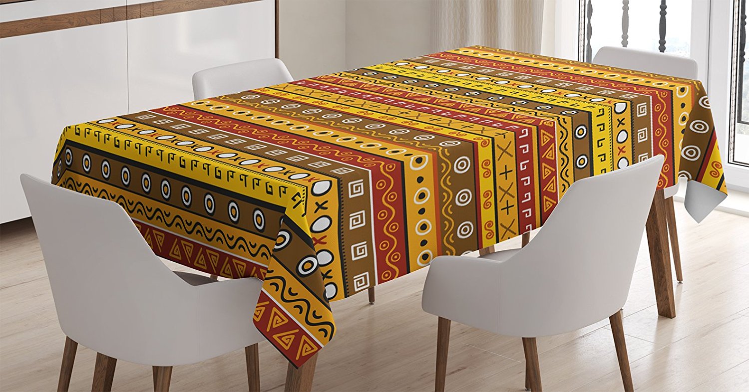 Primitive Decor Tablecloth by , Tribal Art with Abstract Pattern