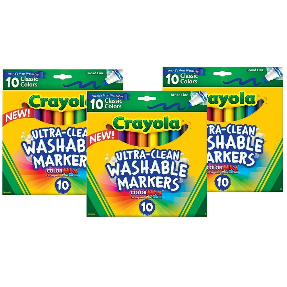 Crayola Ultra Clean Washable Markers, Broad Line, Classic Colors, 10