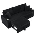 thumbnail image 6 of 80 inch Convertible Sofa Bed, Corduroy Foldable Sleeper with Cup Holders, Black Modern Futon for Living Room, 6 of 9