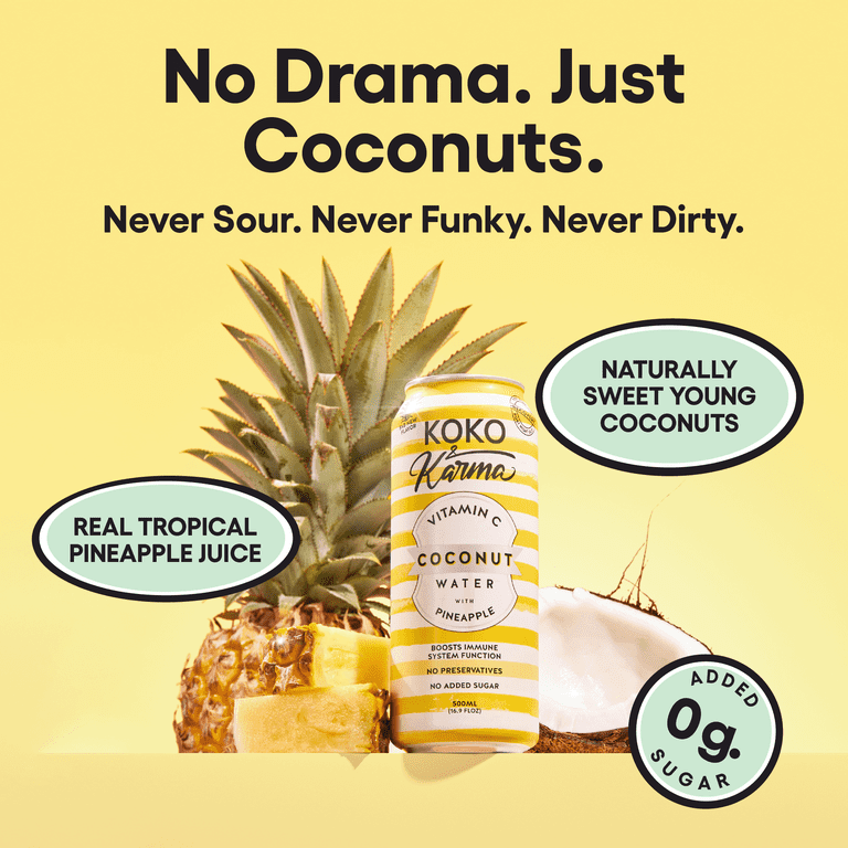 Koko & Karma Pineapple Coconut Water, Vitamin C, No Added Sugar