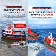 1/72 Scale Electric RC Tugboat, 2.4G 8km/h High Speed Turbojet Boat with Self-Righting Technology & Fully Sealed Waterproof Design for Pools, Lakes & Rivers - RTR