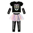 thumbnail image 4 of Faraee Girls Skeleton Costume Punk Bones Tutu Dress for Toddler Girl Short Sleeve Tops + Tulle Skirt Leggings + Sleeves Halloween Clothing Set 1t 2t 3t 4t 5t, 4 of 4